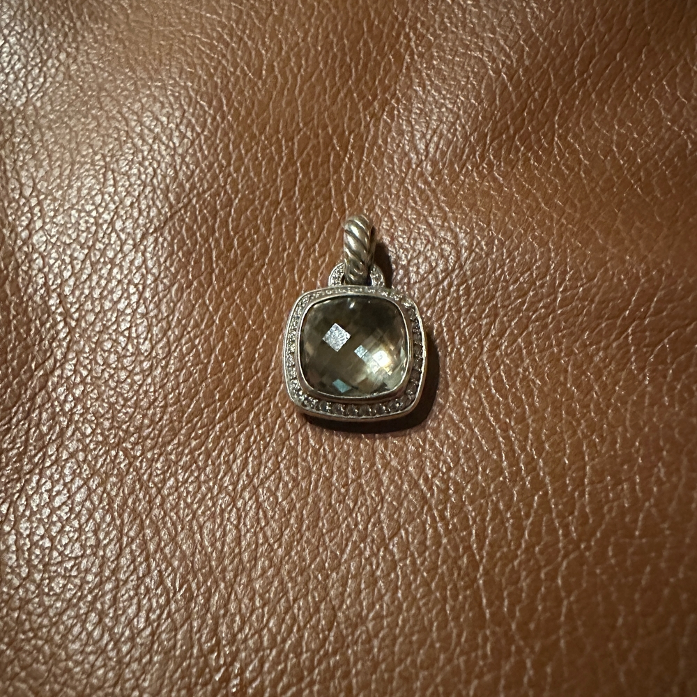 David Yurman Prasiolite And Diamond Elegant Silver Pendant 11mm.